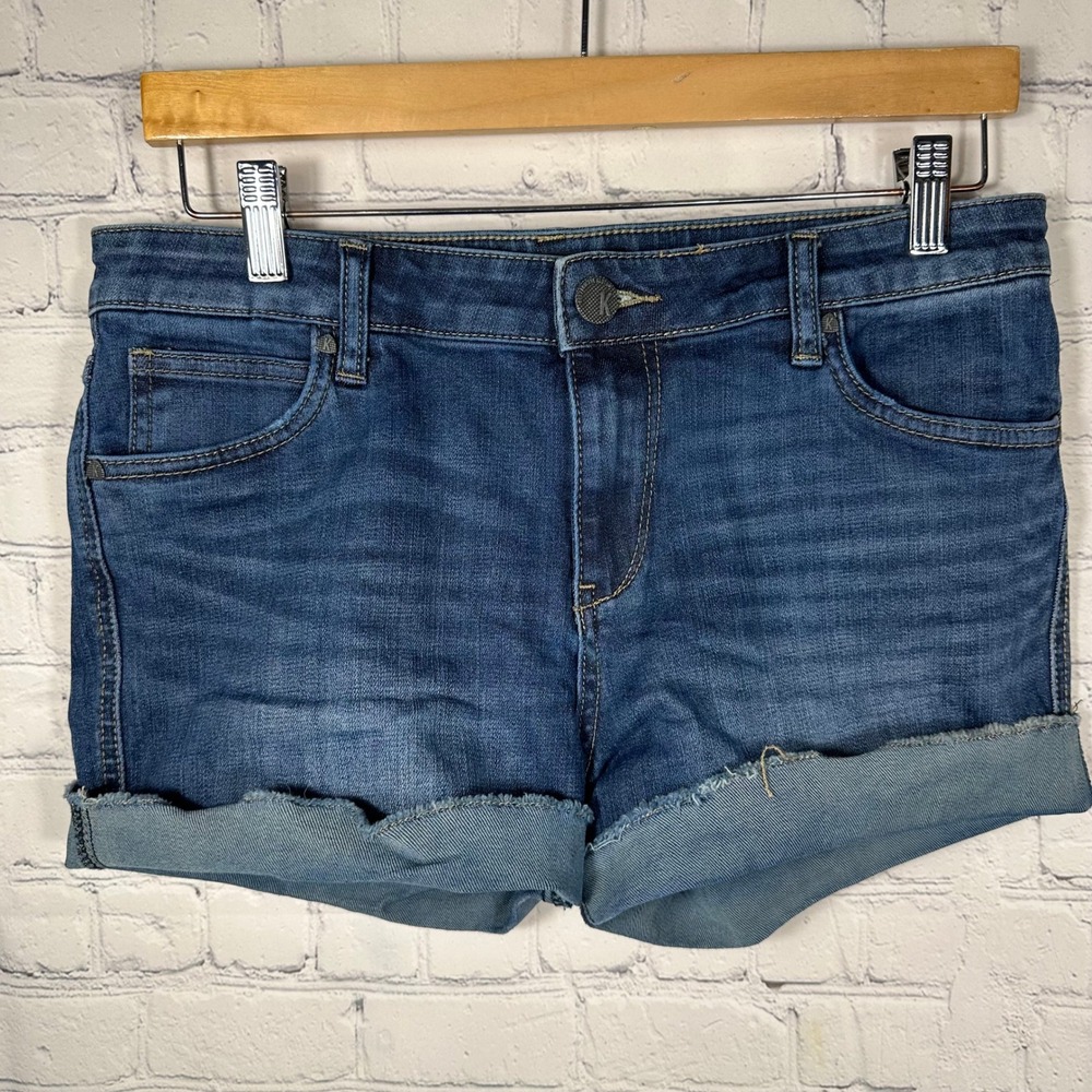 Kut from the Kloth Gidget Fray Denim Shorts Dark Wash Blue Size 8 Raw Hem